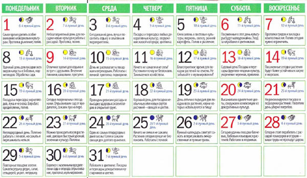 Fröskalender för maj 2017, tabell. Lunar sådd kalender för maj 2017, gynnsamma dagar för trädgårdsmästare och lastbilsbönder