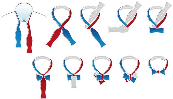Ordningen att knyta en fjäril och göra en bowtie med egna händer