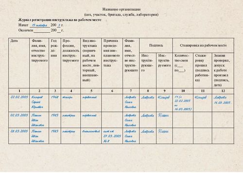 Metodiska instruktioner och rekommendationer för att komplettera tidskriftsinformationen på arbetsplatsen