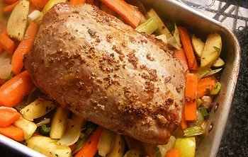 Bild av ett recept på en bakad fläskhals i ugnen